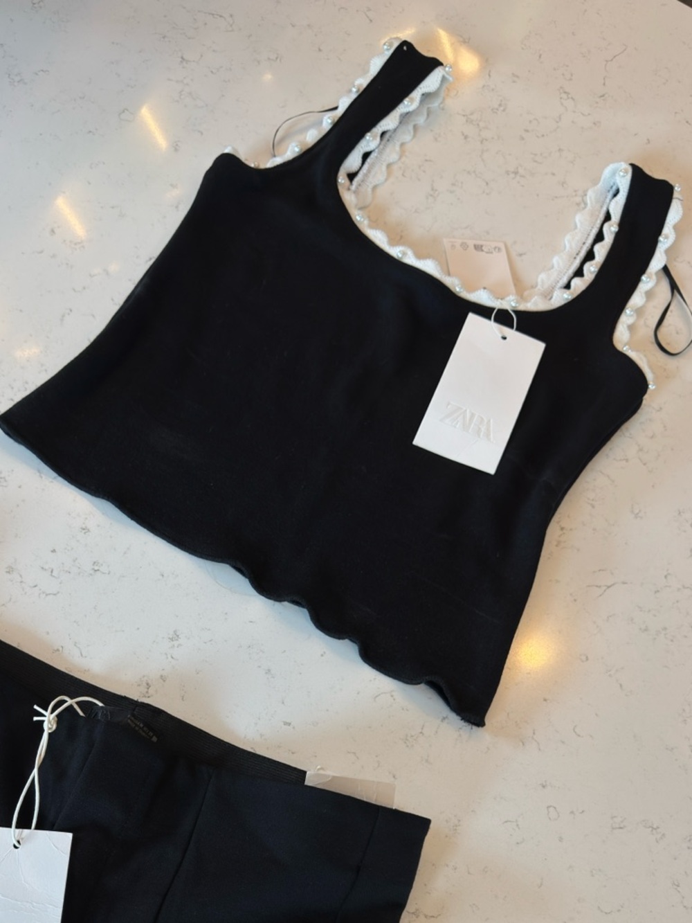Zara Black Tank Top with White Trim